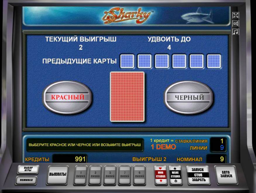 Рискованный раунд в автомате Шарки Риск-игра в автомате Sharky